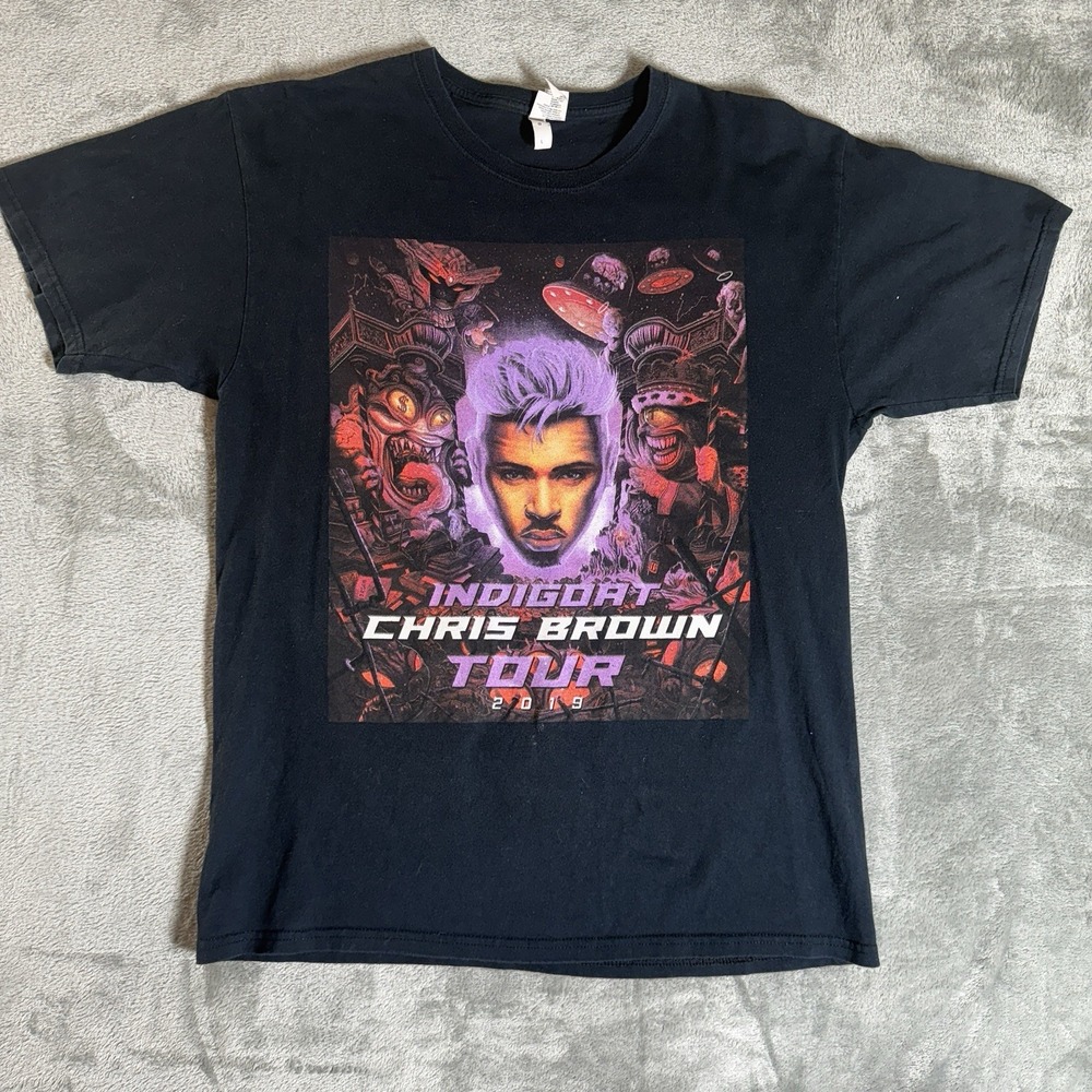Chris Brown Indigoat Tour T Shirt Size L Concert Tee Tour Dates 2019- Read